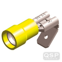 Kabelskor ''Flat/Hona'' Isolerade - 6,3mm - Gul (5st) QSP Products
